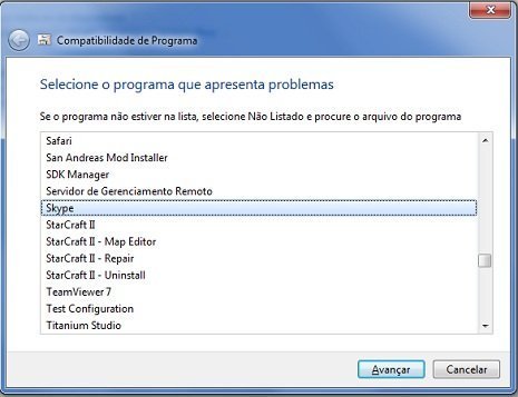 Skype em modo de compatibilidade Escolha o Skype para executa