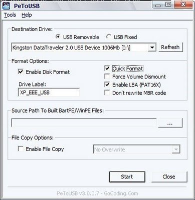 PeToUSB: Instalando XP a partir do pen drive